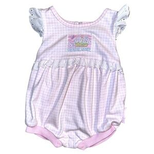 Vintage Healthtex Baby Bubble Romper – Pink Gingham, Eyelet Ruffle Sleeves